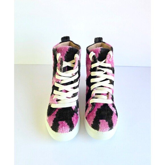 ELYSIAN Emily Morrison Ankara Ikat Silk Velvet High Top Sneakers 38 Pink Black - Picture 6 of 14